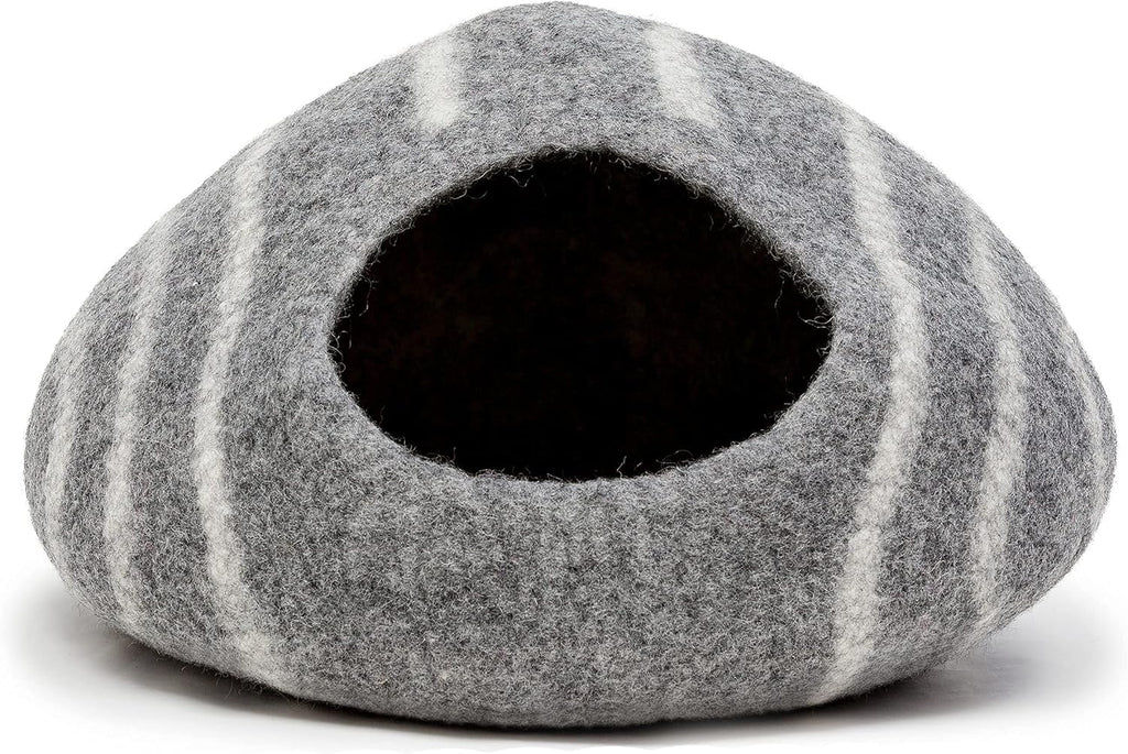 KOTE Cat Cave & Dog Cave | Enclosed Cat Bed | Cat Hideaway | Pod Kitten Bed | Grey Stripe